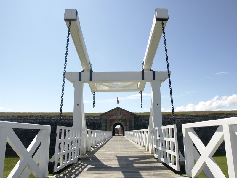 bridge - man made structure, footbridge, goal, white, the way forward, inverness, vanishing point, fortress, drawbridge, king george ii, blue, artillery plant