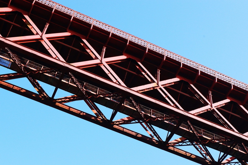 road, town, brown, arch bridge, steel, city, drawbridge, no people, travel destinations, way, arch, blue, built structure, bridge, construction, tourism