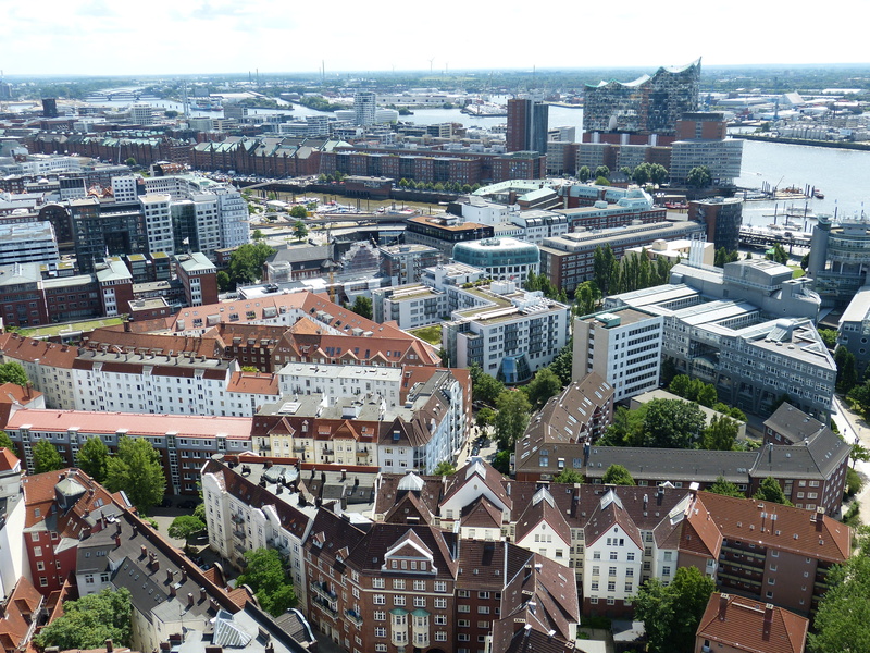 michel, building exterior, office building exterior, river, tower, settlement, hanseatic city, architecture, daytime, skyscraper, speicherstadt, day, view