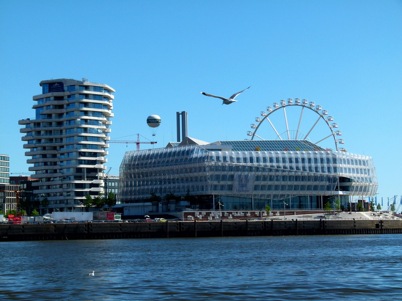 hanseatic city, building exterior, landmark, 4K, outdoors, waterfront, hamburg skyline, skyscraper, elbe, sky, office building exterior, river, day, clear sky