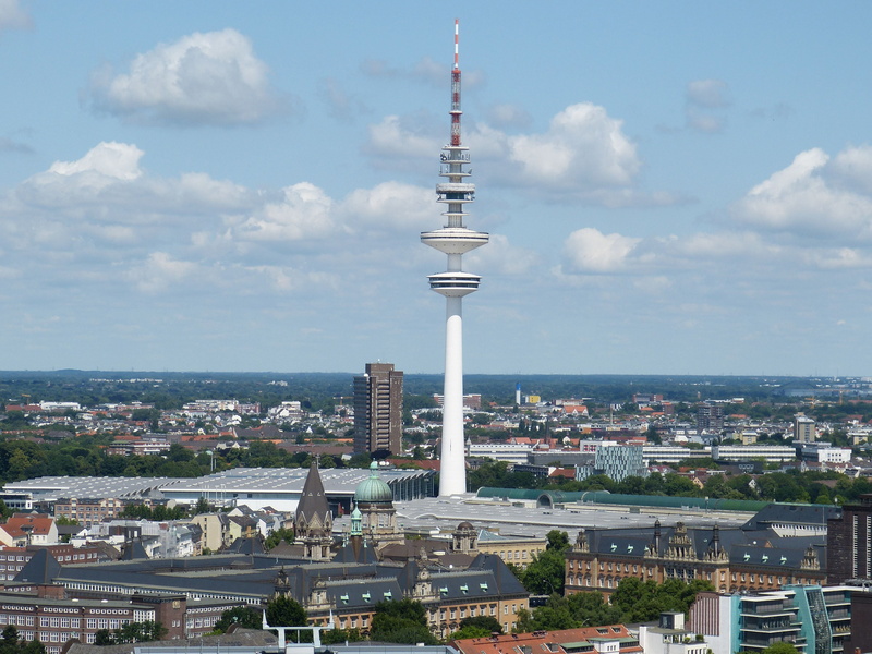 architecture, building exterior, sky, travel, tower, michel, skyscraper, hamburg, tall - high, tourism, communication, global communications, cloud - sky
