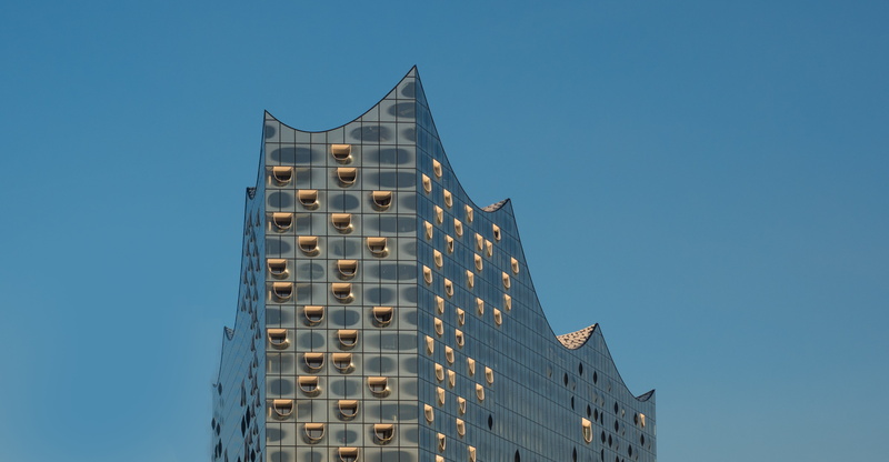building exterior, low angle view, tall - high, shape, building, 4K, landmark, hamburg, city, clear sky, hamburg port, skyscraper, modern, expression