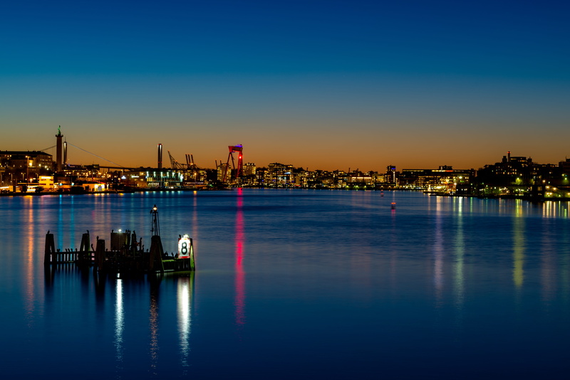 sky, urban Scene, blue, dusk, uSA, no people, famous Place, office building exterior, passenger craft, Mirroring, cityscape, skyscraper, water, architecture