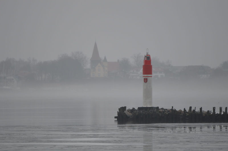 Lighthouse, building, Stralsund, germany, nature, flag, travel destinations, Fog, Water, built structure, waterfront, outdoors, 5K, building exterior