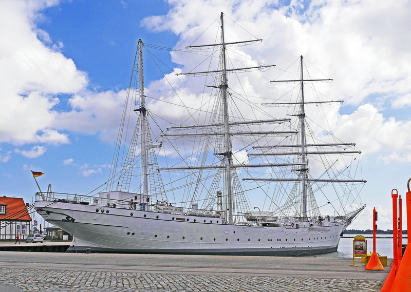 moored, nature, water, sailing, rigging, sailing vessel, museum ship, shrouds, gorch fock i, passenger craft, sail training ship, cloud - sky, ship, port