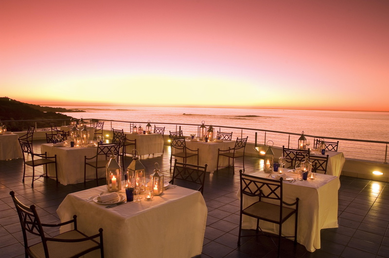food and drink, sky, restaurant, sea, setting, the evening, glass, candle, seat, meal, illuminated, tableclothes, white, South Africa, luxury, sunset, dining