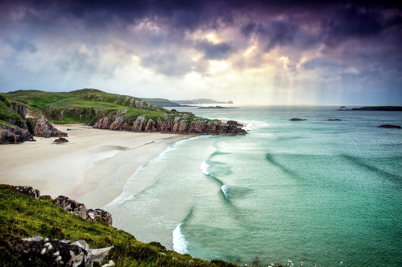 Alba, Nature, landscape, clouds, rock, beach, 1080P, Great Britain, Sea, seashore, great, Scotland, britain, coast, sand