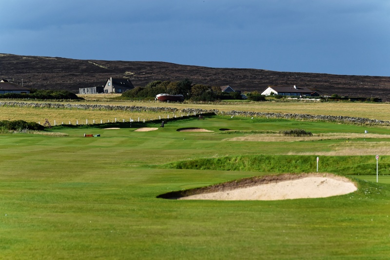 activity, building, sky, house, golf course, hobby, green color, green, orkney, sport, building exterior, scotland, recreation, architecture, aerial, water