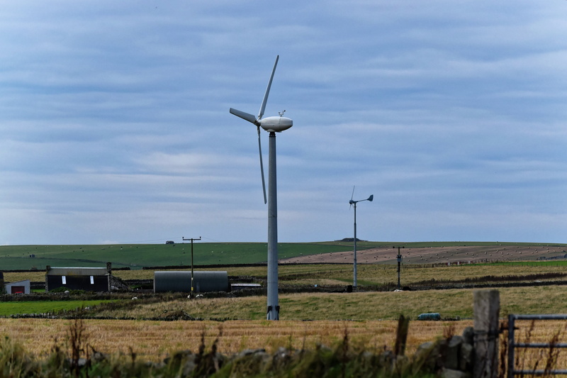 agriculture, turbine, sanday, fence, green, sky, environment, wind turbine, northern isle, scenery, sustainable resources, natural, rural scene, season
