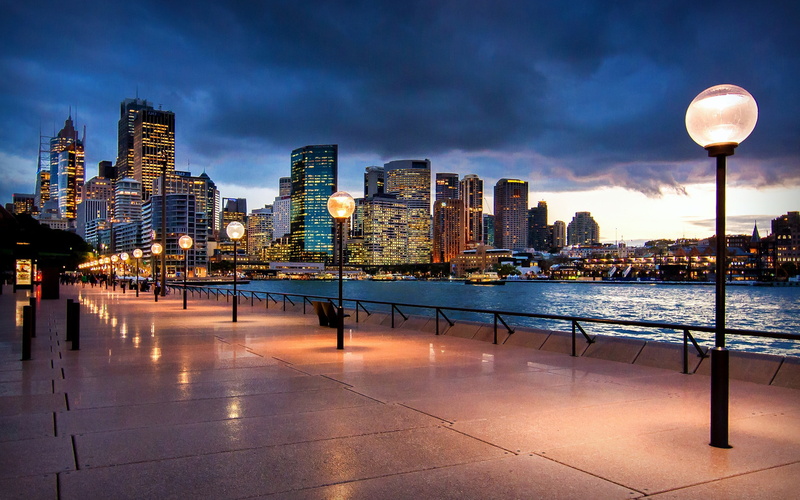 lighting equipment, 2K, architecture, quay, hd, lights, photo, reflection, outdoors, landscape, cities, skyscraper, black, australia, water