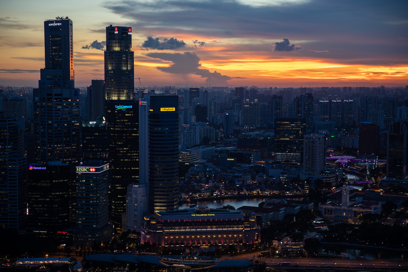 view, cloud - sky, photo, capitaland, hsbc, marina bay sands skypark, clarke quay, illuminated, uob, office building exterior, fullerton hotel, architecture