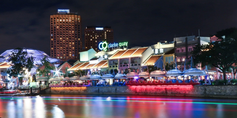 city life, lighted, night, body, waterfront, building exterior, long exposure, beside, singapore, built structure, light trails, motion, outdoors, travel destinations