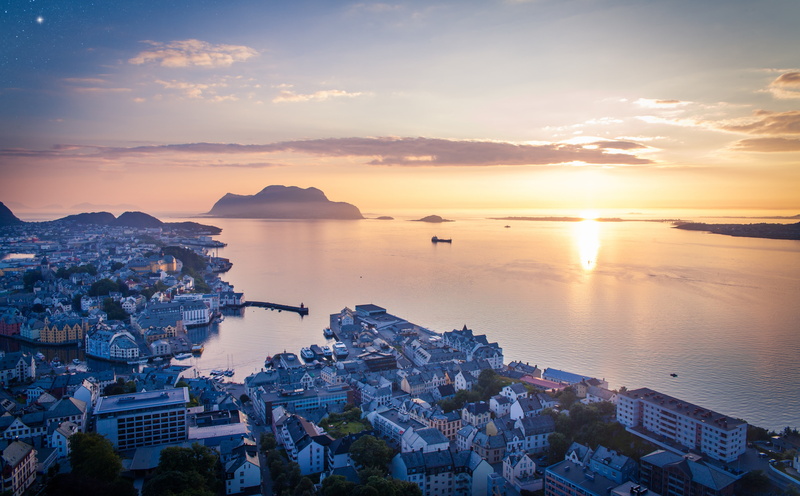 Panoramic, Europe, water, residential district, sea, nature, 5K, Norway, Islands, sunset, built structure, sky, seaport, cityscape, cloud - sky, Houses
