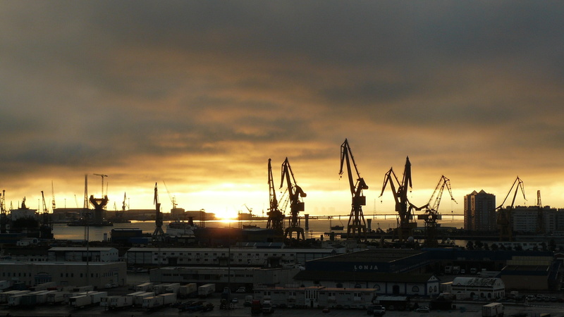 building exterior, commercial Dock, canary islands, freight Transportation, no people, sea, building, harbour cranes, machinery, gran canaria, night, dramatic sky
