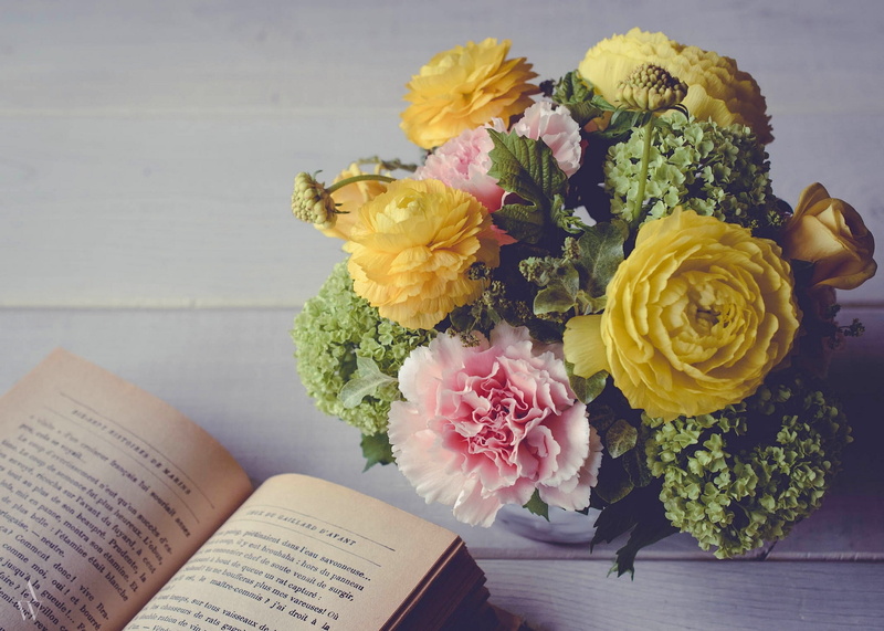 Ranunculus, carnation, hydrangea, 1080P, bouquet, book