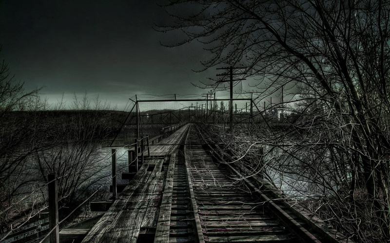 power lines, dark, railway, 1080P, fence