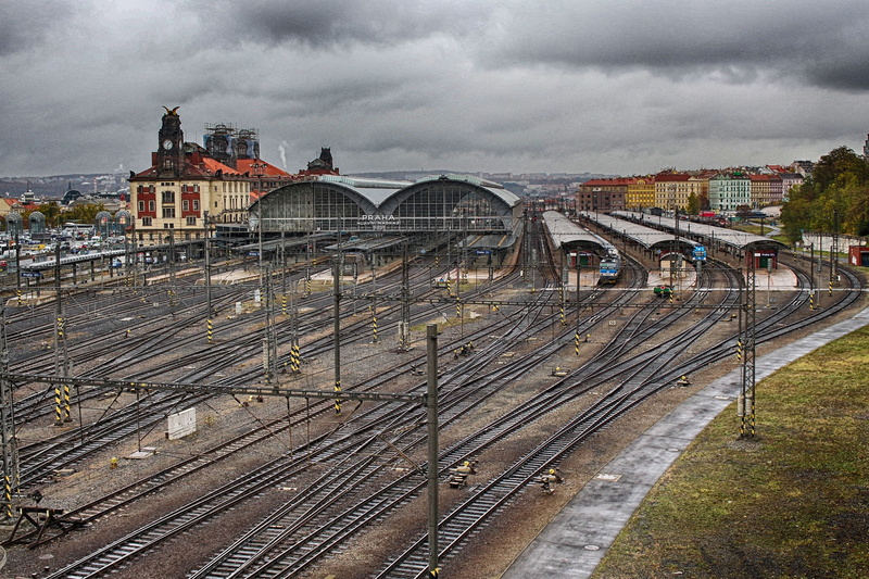 transport, no people, train, transportation, rail transportation, sky, overcast, 4K, tour, bridge - man made structure, city, railway line, built structure