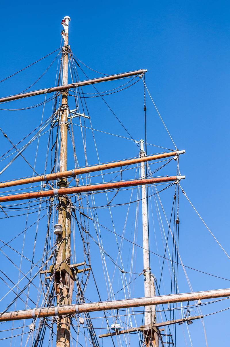 sail masts, förde flensburg, port, Mast, rope, sailing ship, Sailing Vessel, masts, mode of transportation, fjord, sea, day, sunlight, boat mast, low angle view
