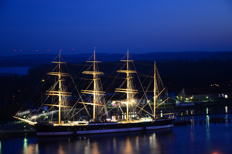 water, night, pamir, sea, nautical vessel, blue, outdoors, reflection, travemünde, flying p liner, mode of transportation, museum ship, sailboat, transportation