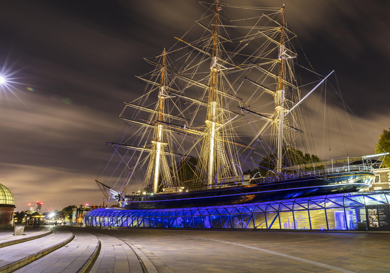Night, England, Cutty Sark Museum, Ship, Sailboat, The city, photo, 4K, Museum, London