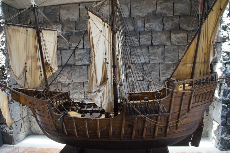 no people, tall Ship, sailing vessel, architecture, built structure, transportation, rope, museum, replica, water, sail, Santa Maria, sailing Ship, three masted