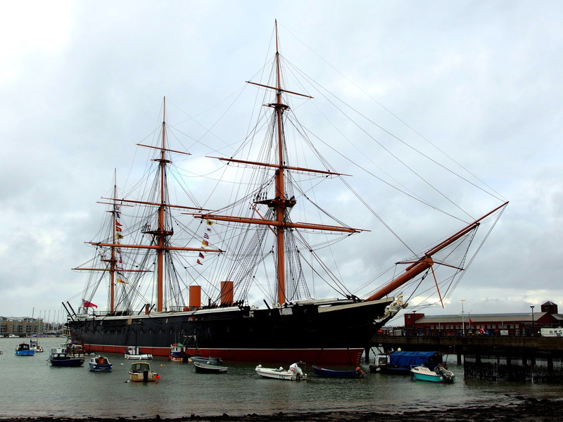 Portsmouth, transportation, yacht, the British Royal Navy, 4K, mast, moored, ship, harbor, battleship, sea, England, metal, sailing ship, cloud - sky