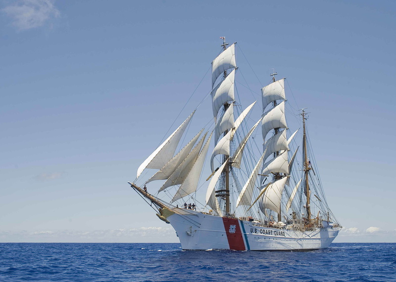 erik swanson, three masted, ocean, deck, training, luxury, galleon, blue, rigging, horizon, ship, beauty in nature, yacht, 4K, white, clear sky, eagle