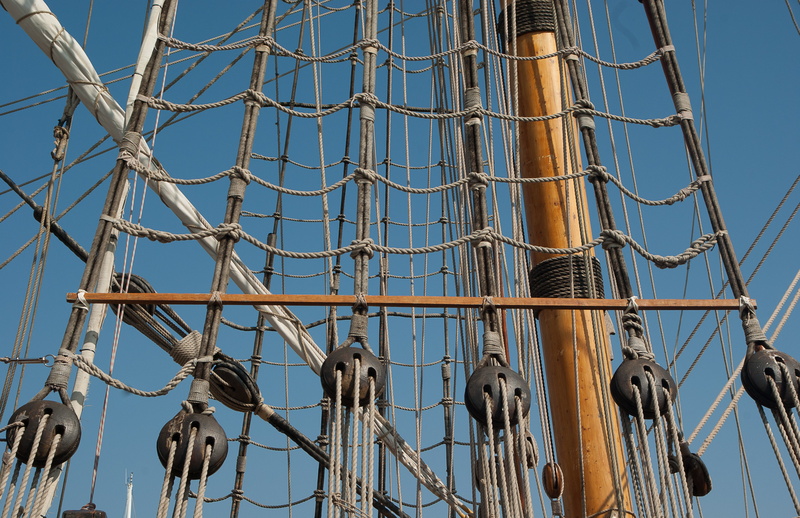 outdoors, ship, sea, pattern, no people, sail, safety, yacht, day, rigging, rope ladders, sunlight, sky, connection, metal, clear sky, built structure