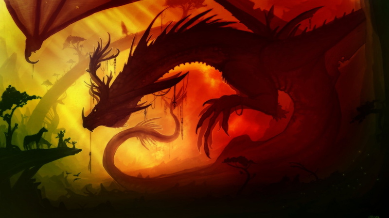 beauty in nature, fantasy art, dragon, 1080P, auto post production filter, sunset, sky, no people, water, flower, creativity, plant, silhouette, outdoors