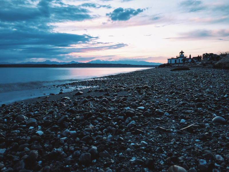 iphoneography, cloud - sky, pebble, stone, united states, groyne, rock, pnw, discovery park, iphone, nature, surface level, sea, sun, sunset, seattle, solid