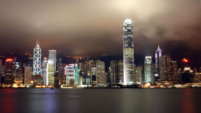 illuminated, skyscraper, architecture, building, waterfront, built structure, landscape, outdoors, urban skyline, night, residential district, tall - high