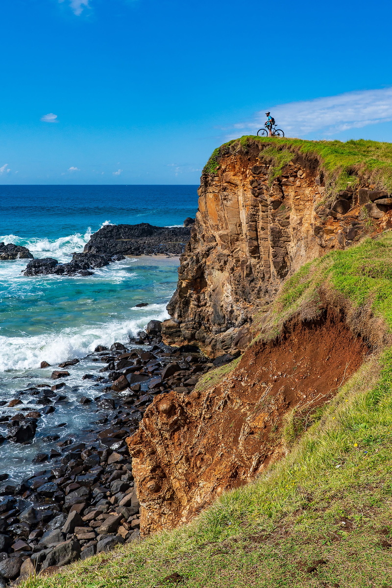 mountain, bike-rider, beauty in nature, horizon over water, nature, people, mountain bike, solid, sky, horizon, landscape, healthy, day, activity, bicycle