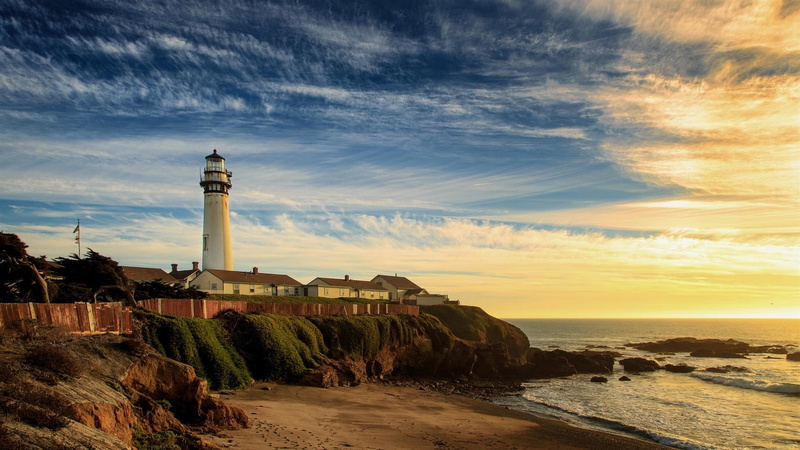 Morning, Sea, Beach, Coast, Lighthouse, 1080P