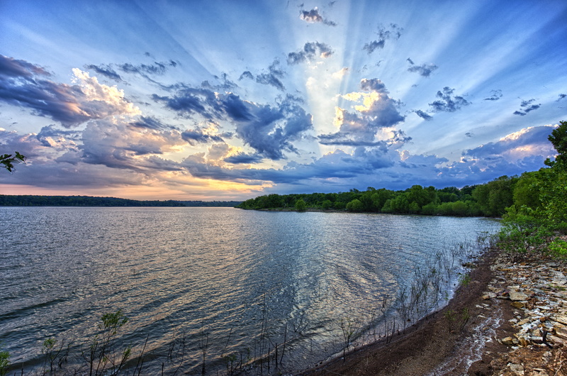 outdoors, KS, blue, Sunburst, landscape, Lawrence, Sky, tree, scenics, Lawrence, gray, summer, Cloud, forest, reflection, Clinton Lake, cloud - Sky, nature