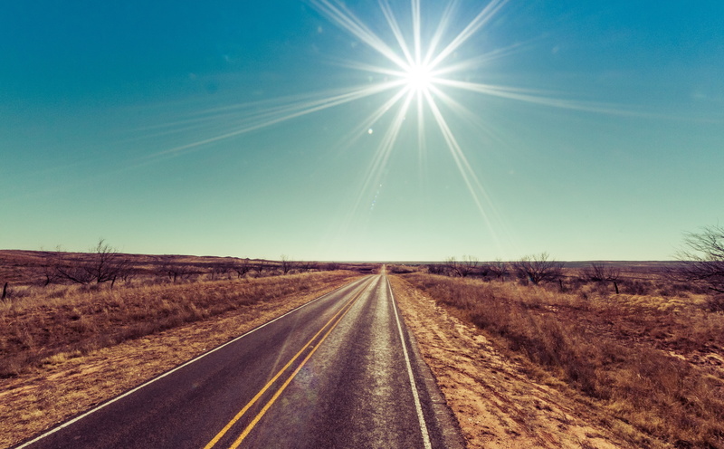 tranquil scene, 5K, Sunburst, Road, sky, black, sunbeam, scenics - nature, nature, beauty in nature, asphalt, sunlight, westtexas, vanishing point, sun