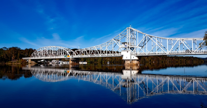 woods, sailboat, water, 1080P, suspension, architecture, no people, autumn, east haddam, clouds, built structure, transportation, reflections, body, ships