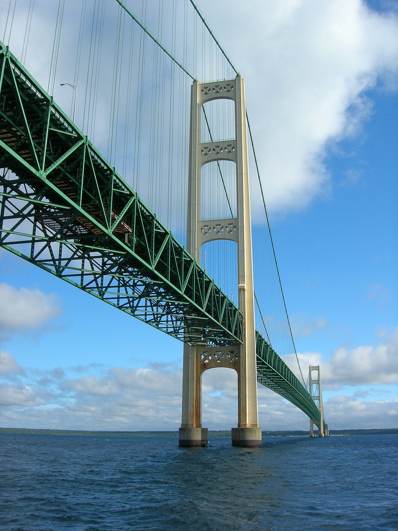 bridge, outdoors, connection, 2K, bay, suspension bridge, day, river, big, nature, lake, Water, Big, architecture, water, straits of mackinac, travel destinations