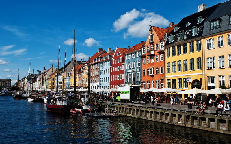 river, boats, promenade, danish, multi, Oresund region, copenhagen, buildings, story, 2K, landscape