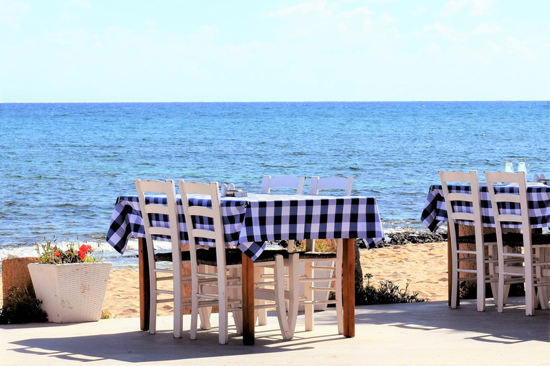 sea, day, greek, chairs, wood - material, no people, tranquility, cyprus, horizon over water, chair, sky, seaside, seat, horizon, hooded beach chair, traditional