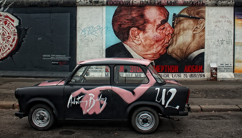east side, males, land vehicle, contemplation, pink, architecture, gallery, car, sedan, transportation, motor vehicle, one person, beside, 720P, monument