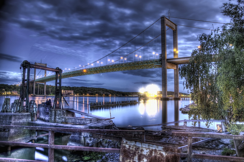 famous Place, night, edited, suspension, HDR, architecture, göteborg, sverige, bridge, bridge - Man Made Structure, com, photo, nikon  d300, suspension bridge
