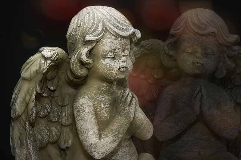 representation, two, focus on foreground, angel figure, day, craft, stone, indoors, old, spirituality, art and craft, 5K, mourning, belief, heavenly, figure