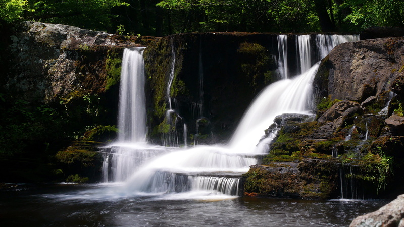 waterfall, scenic, pa, forest, stone, rainforest, township, summer, flowing water, factory, leaves, power in nature, nature, w, falling water, land, stream flow