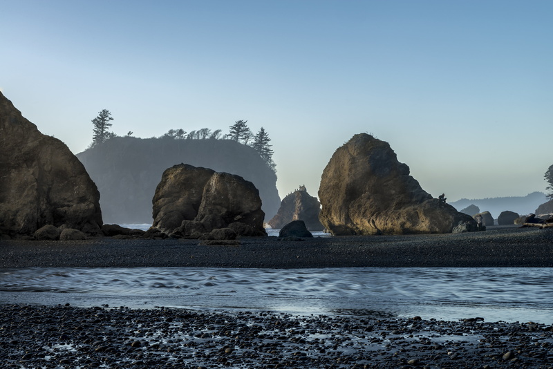 sky, water, waters edge, travel, bluff, seascape, ruby beach, scenics - nature, destination, nature, three, stream, pacific coastline, 5K, scenery, clear sky