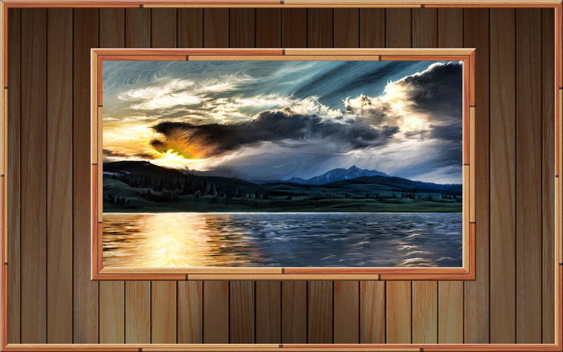 no people, tranquil scene, landscape, water, sky, outdoors, cloud - sky, reflection, nature, transfer print, horizon over water, mountain, wooden surface