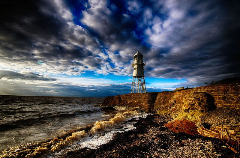 nature, wall, landscape, coast, beach, 1080P, sea, clouds, lighthouse, England