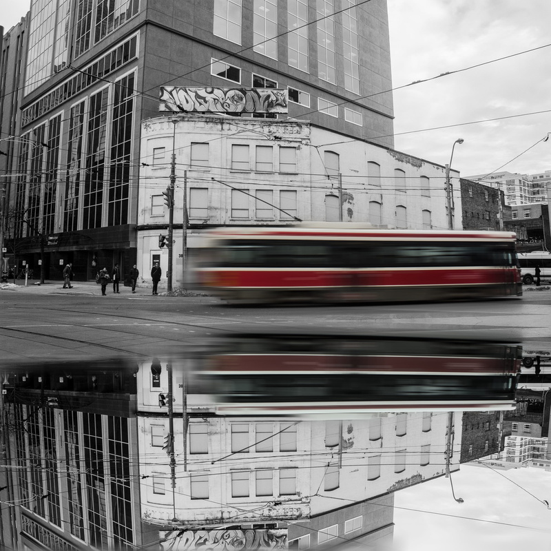 downtown, black, tram, built structure, incidental people, outdoors, work, quick, building, land vehicle, transit, public, traffic, canada, hurry, student