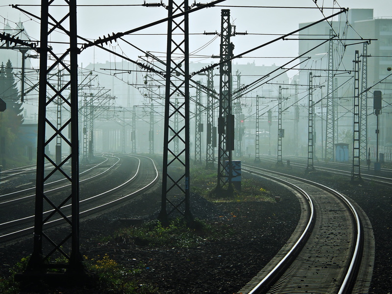 rail, track, rail transportation, railway, railroad tracks, electricity, 4K, loneliness, rail traffic, fog, train, technology, black, cable, day, fuel and power generation