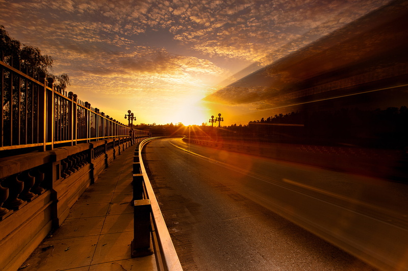 morning, speed, road, mode of Transport, bridge - Man Made Structure, direction, scenics, street, beauty in nature, sky, light, architecture, the city