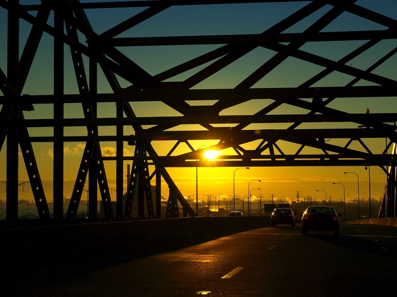 sky, transportation, bridge - man made structure, mode of transportation, cars, outdoors, land vehicle, built structure, car, illinois, nature, no people